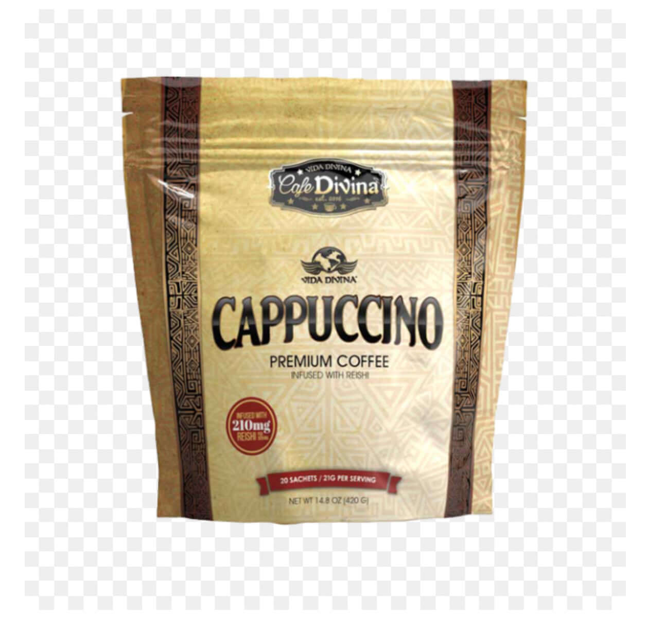 Capuchino cremoso con 210 mg de Reishi, caliente o frío, 20 sobres.
